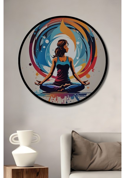 Çerçeve Görünümlü Meditasyonun Renkli Enerjisi Ahşap Mdf Dekoratif Tablo Yuvarlak Tablo