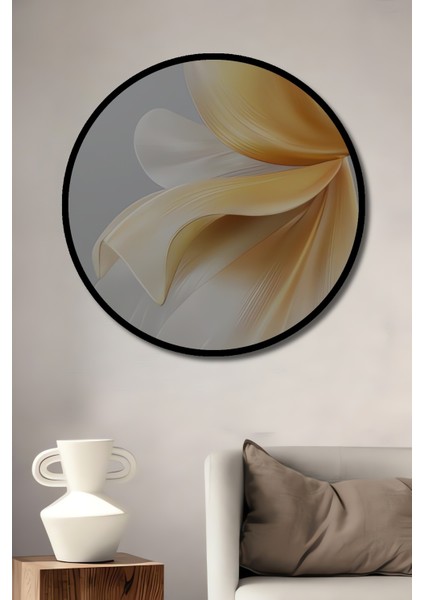 Çerçeve Görünümlü Soyut Çiçek Dekoratif Ahşap Mdf Işyeri Duvar Tablo Yuvarlak Işyeri Duvar Tablo