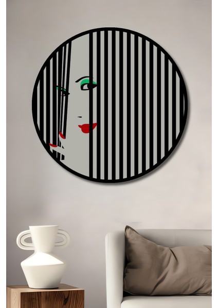 Çerçeve Görünümlü Gızemlı Kadın Dekoratif Ahşap Mdf Ev Duvar Tablo Yuvarlak Ev Duvar Tablo