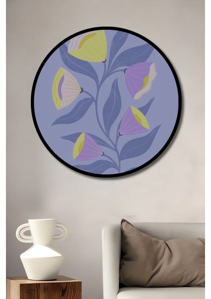 Çerçeve Görünümlü Pastel Çiçekler Dekoratif Ahşap Mdf Ev Duvar Tablo Yuvarlak Ev Duvar Tablo