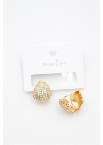 Taşlı Damla Küpe - Altın