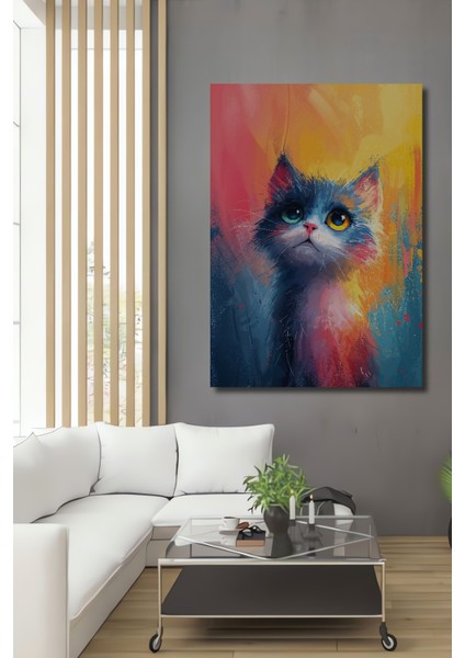 Renkli Kedi Resmi Dekoratif Ahşap Mdf Ev/işyeri Duvar Tablo Dikdörtgen Ev/işyeri Duvar Tablo