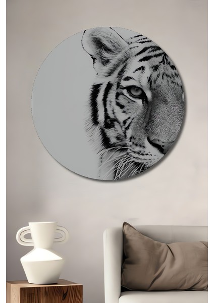 Güçlü Kaplan Dekoratif Ahşap Mdf Ev/işyeri Duvar Tablo Yuvarlak Ev/işyeri Duvar Tablo