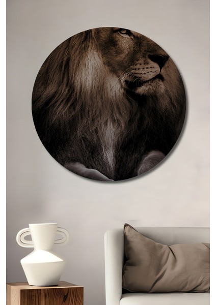 Görkemli Aslan Ahşap Mdf Dekoratif Ev/işyeri Duvar Tablo Yuvarlak Ev/işyeri Duvar Tablo