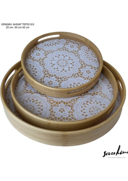 3'lü Yuvarlak Ahşap Tepsi ROYALEKS-SVR-GR92661