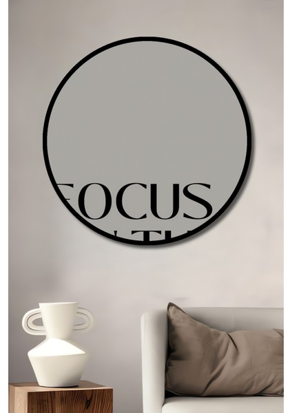 Çerçeve Görünümlü Odaklan Mutluluğa Dekoratif Ahşap Mdf Ev Duvar Tablo Yuvarlak Ev Duvar Tablo