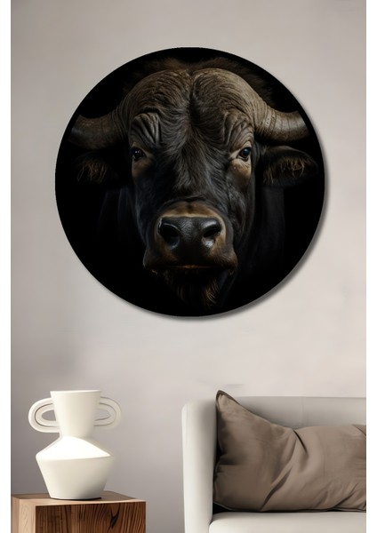 Çerçeve Görünümlü Büffalo Gücü Dekoratif Ahşap Mdf Işyeri Duvar Tablo Yuvarlak Işyeri Duvar Tablo