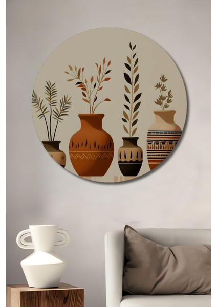 Dekoratif Ahşap Mdf Ev/işyeri Duvar Tablo Vintage Çiçekli Vazolar Yuvarlak Ev/işyeri Duvar Tablo
