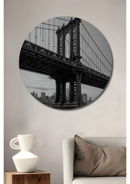 Manhattan Köprüsü Ahşap Mdf Dekoratif Ev/işyeri Duvar Tablo Yuvarlak Ev/işyeri Duvar Tablo