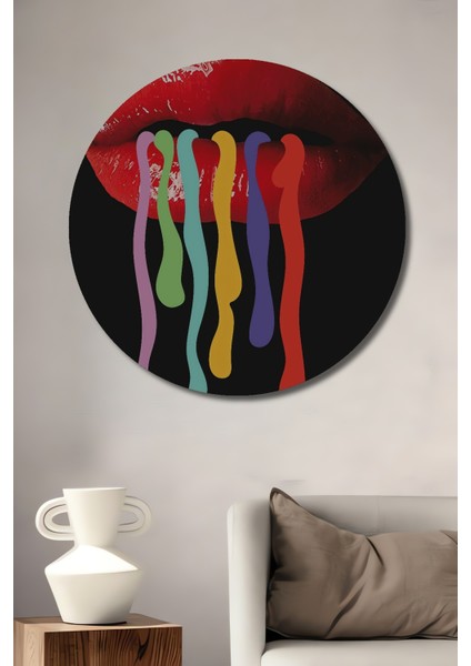 Renkli Dudaklar Dekoratif Ahşap Mdf Ev/işyeri Duvar Tablo Yuvarlak Ev/işyeri Duvar Tablo