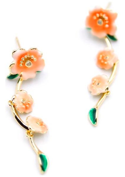 Mineli Çiçek Küpe - Turuncu fiyatları