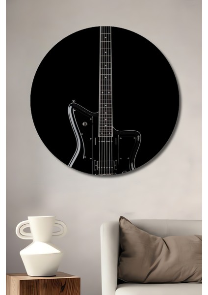 Şık Siyah Elektro Gitar Dekoratif Ahşap Mdf Ev/işyeri Duvar Tablo Yuvarlak Ev/işyeri Duvar Tablo