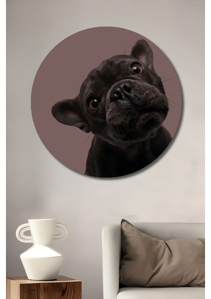 Fransız Bulldog Ilhamı Dekoratif Ahşap Mdf Ev/işyeri Duvar Tablo Yuvarlak Ev/işyeri Duvar Tablo