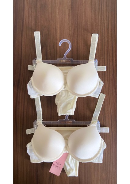 2 Adet 1 Paket Ekru Içi Dolu Taşlı Sütyen Takımı