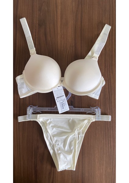 2 Adet 1 Paket Ekru Içi Dolu Taşlı Sütyen Takımı modelleri