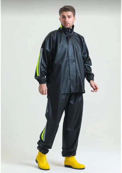 Premium Motorcu Kurye Yağmurluk Takım Su Geçirmez Pvc Kumaş Reflektörlü Tübitak Onaylı - Siyah fiyatları