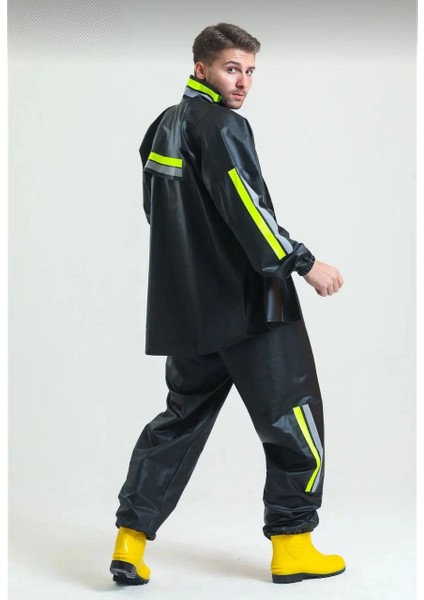 Premium Motorcu Kurye Yağmurluk Takım Su Geçirmez Pvc Kumaş Reflektörlü Tübitak Onaylı - Siyah indirimleri