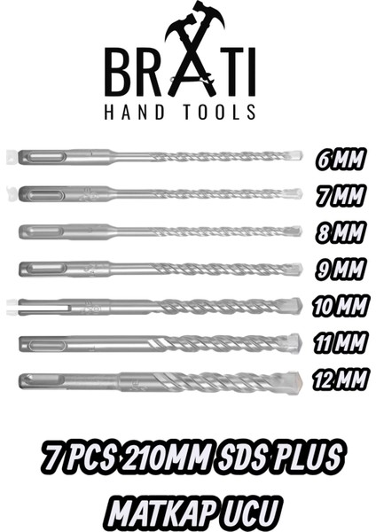 Sds Plus Kırıcı Delici Hilti Duvar ve Beton Delme Matkap Ucu Seti 7 Parça 210MM Boy 6MM-12MM