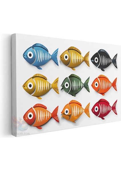 Kanvas Yatay Duvar Tablosu Kanvas Cok Renkli Baliklar Ev Ofis Salon Modern Duvar Tablosu