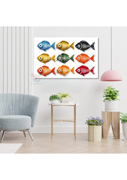 Kanvas Yatay Duvar Tablosu Kanvas Cok Renkli Baliklar Ev Ofis Salon Modern Duvar Tablosu modelleri