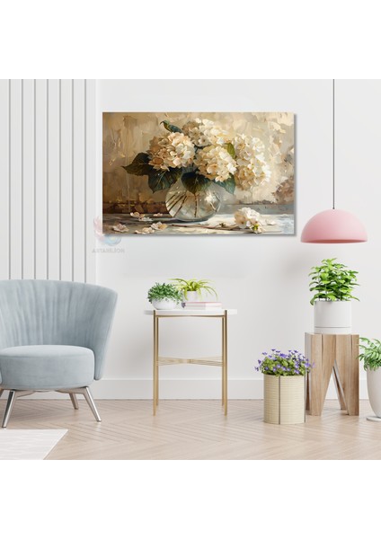 Kanvas Yatay Duvar Tablosu Kanvas Vazoda Beyaz Cicekler3 Ev Ofis Salon Modern Duvar Tablosu modelleri
