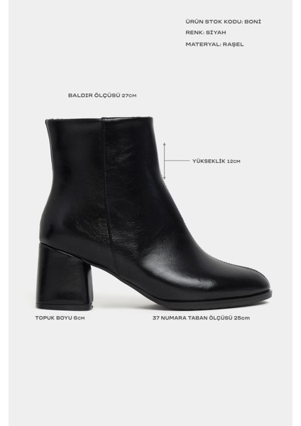 Boni Siyah Rustik Desen Fermuar Detaylı Kadın Topuklu Kadın Bot modelleri