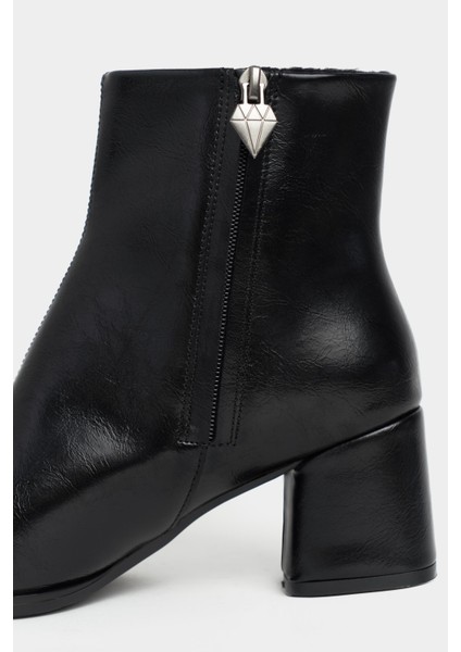 Boni Siyah Rustik Desen Fermuar Detaylı Kadın Topuklu Kadın Bot indirimleri