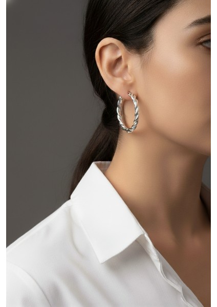 Burgu Desenli Çelik Halka Küpe