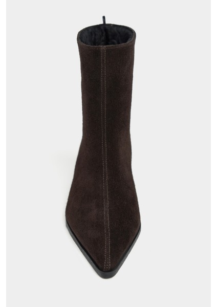 Harper Kahve Hakiki Süet Kitten Topuk Sivri Burun Kadın Bootie modelleri