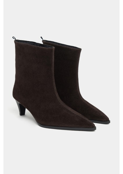 Harper Kahve Hakiki Süet Kitten Topuk Sivri Burun Kadın Bootie indirimleri