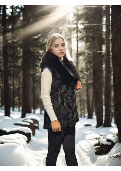 Kadın Kolsuz Hakiki Kürk - Siyah modelleri