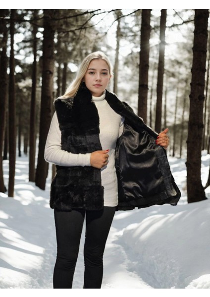 Kadın Kolsuz Hakiki Kürk - Siyah fırsatları