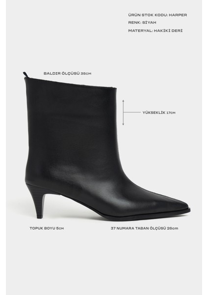 Harper Siyah Mat Hakiki Deri Kitten Topuk Sivri Burun Kadın Bootie fiyatları