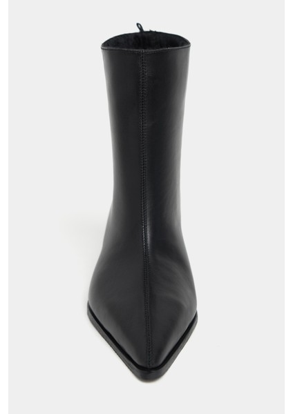 Harper Siyah Mat Hakiki Deri Kitten Topuk Sivri Burun Kadın Bootie modelleri