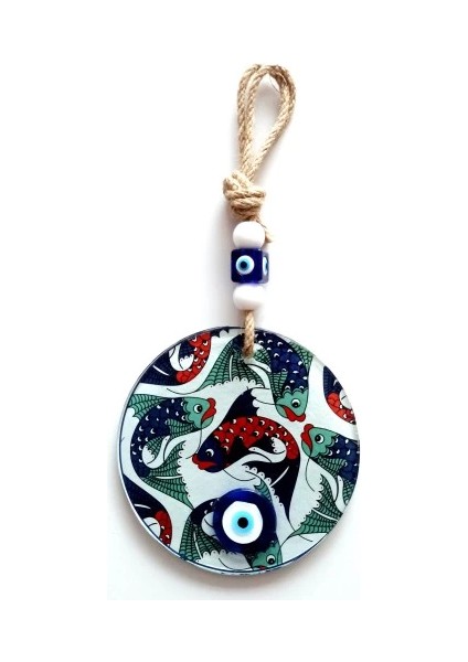 Balık Desenli Nazar Boncuklu Füzyon Cam Duvar Dekoru