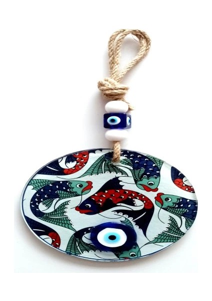 Balık Desenli Nazar Boncuklu Füzyon Cam Duvar Dekoru fiyatları