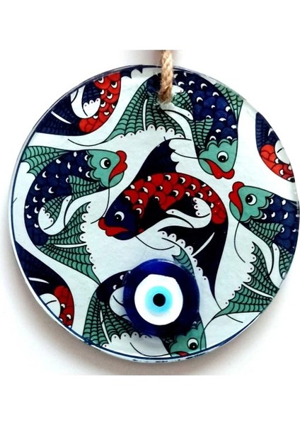 Balık Desenli Nazar Boncuklu Füzyon Cam Duvar Dekoru modelleri