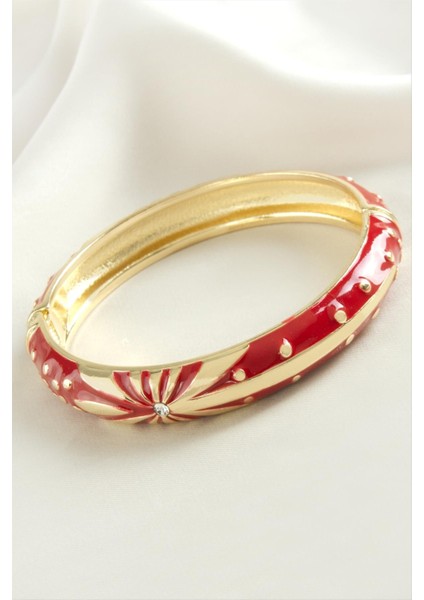 Çiçek Işlemeli Mineli Kelepçe Bileklik