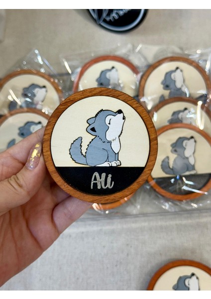 Özel Tasarım Göktürk Kurt Ulukurt Mevlid Hediyelik Hastane Çıkışı Handmade Ahşap Bebek Magnet - 20 Adet