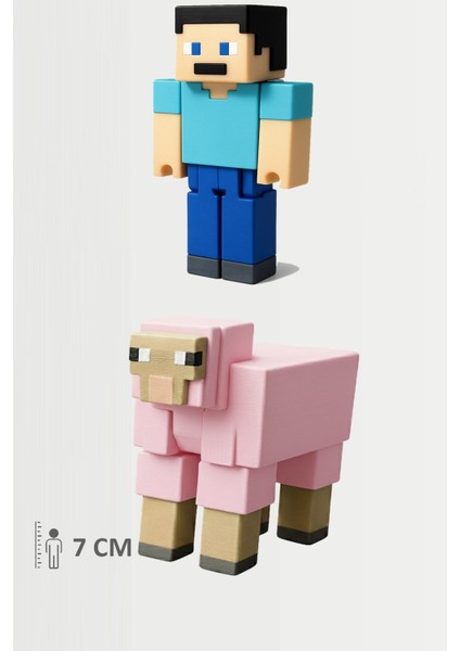 Minecraft Steve ve Pembe Koyun Sheep Set Hareketli Eklemli Figür