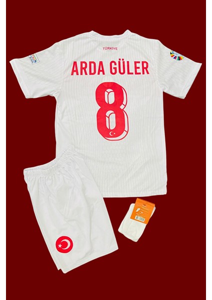 Türkiye Milli Takım 8 Numara Deplasman Beyaz Çocuk Forması 3 Lü Set