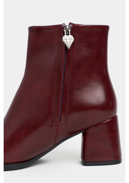 Boni Bordo Rustik Desen Fermuar Detaylı Kadın Topuklu Kadın Bot fırsatları