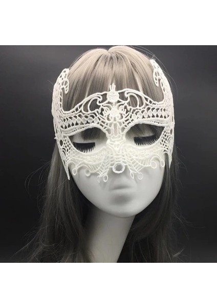 Beyaz Renk Dantel Kesim Balo Maskesi modelleri