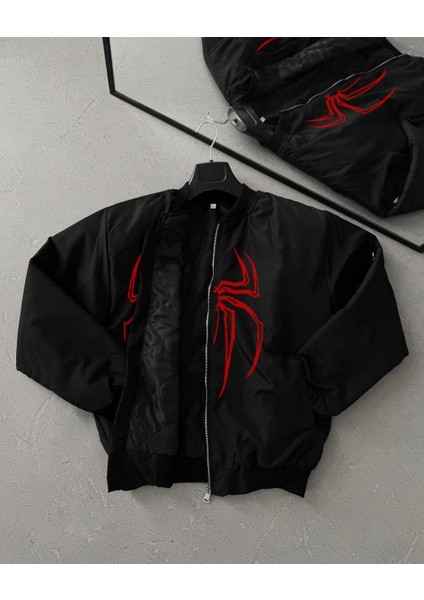 Örümcek Desenli Siyah Bomber Mont - Unisex fiyatları