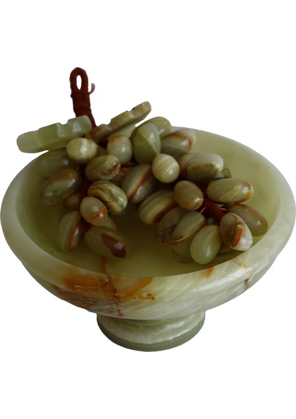 Oniks Doğal Taş Üzüm Seti 6’’ Ayaklı Çanak ile 50 Taneli Üzüm. El Yapımı, Feng Shui Dekor