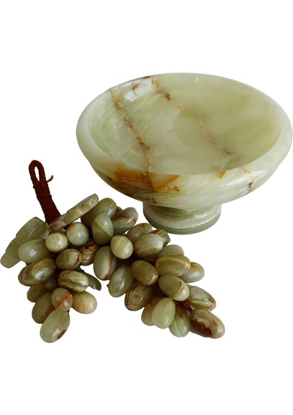 Oniks Doğal Taş Üzüm Seti 6’’ Ayaklı Çanak ile 50 Taneli Üzüm. El Yapımı, Feng Shui Dekor fiyatları