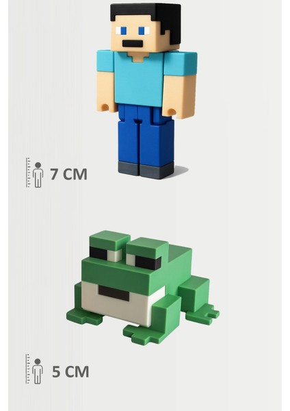 Minecraft Steve ve Yeşil Kurbağa Frog Set Hareketli Eklemli Figür