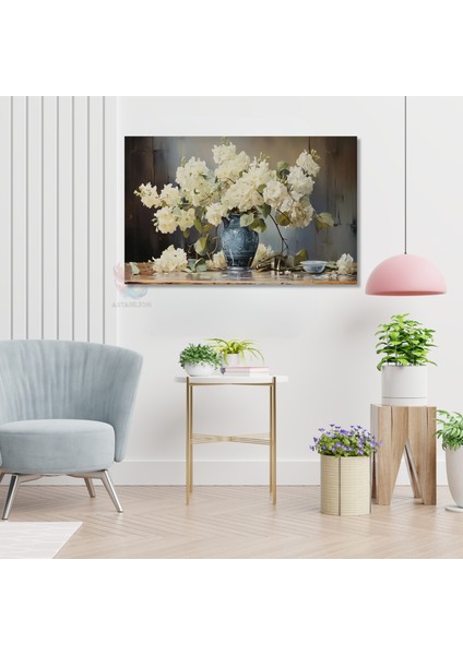 Kanvas Yatay Duvar Tablosu Kanvas Vazoda Beyaz Cicekler2 Ev Ofis Salon Modern Duvar Tablosu modelleri