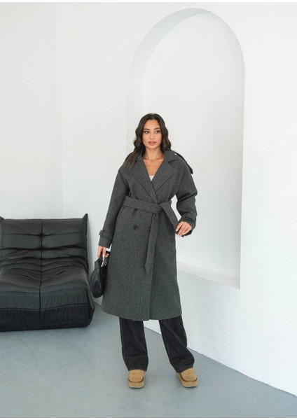 Premium Oversize Modern Antrasit Kaşe Kaban