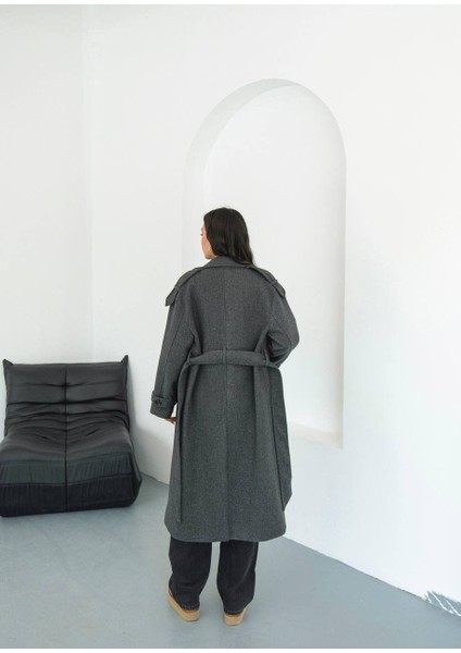 Premium Oversize Modern Antrasit Kaşe Kaban